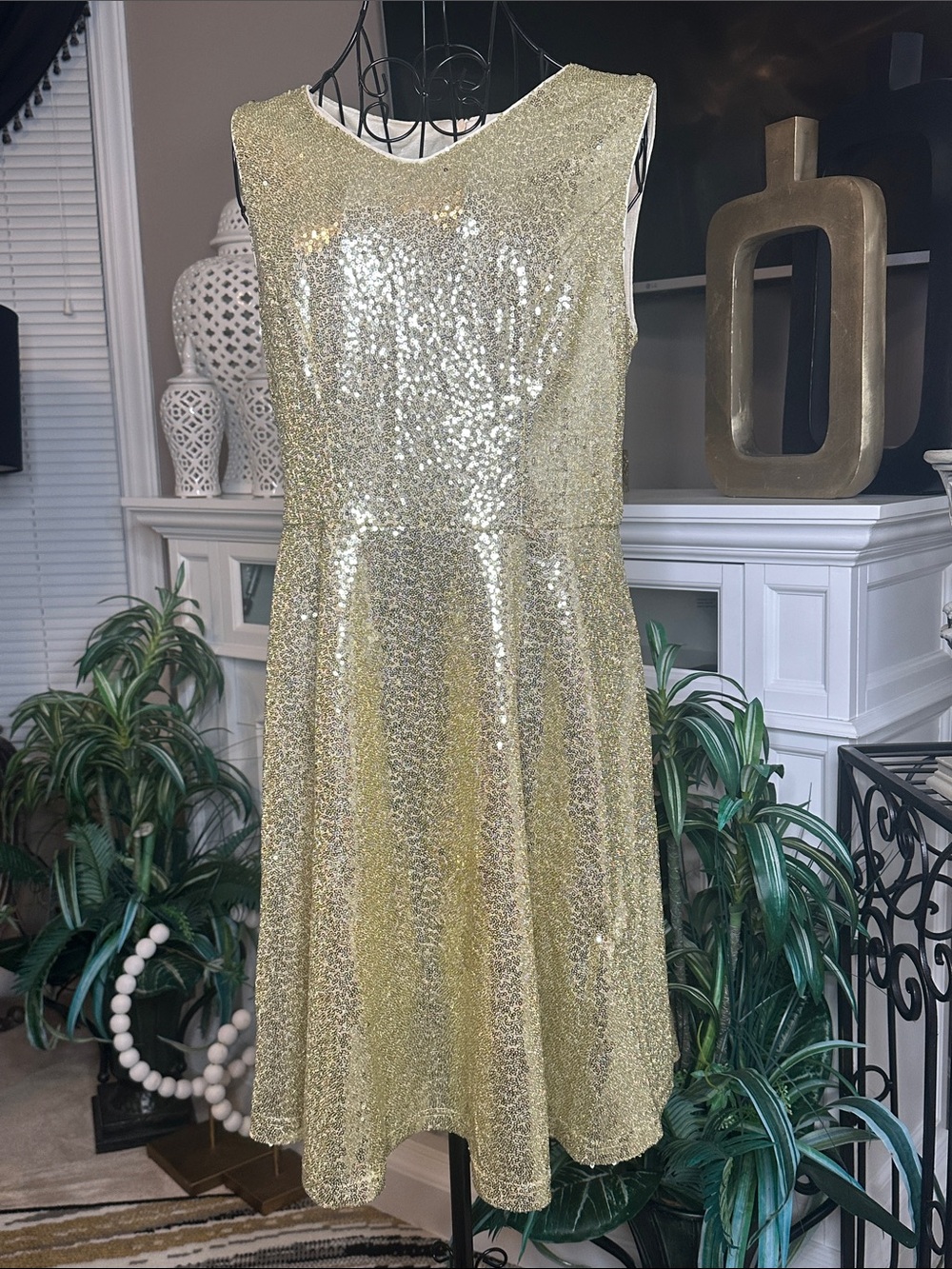 Gold Sequin Midi Dress - Sleeveless Party Dress
